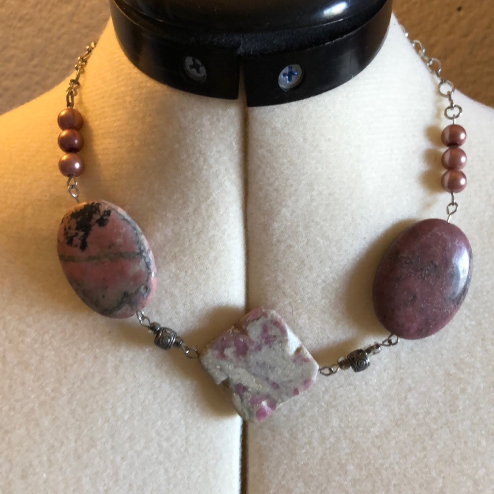 Handmade pink stone, necklace